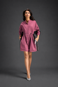 Load image into Gallery viewer, Pink  Shirt Romper With Drawstring Waist, Black Details, And Metallic Side Panels
