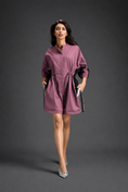 Load image into Gallery viewer, Pink  Shirt Romper With Drawstring Waist, Black Details, And Metallic Side Panels
