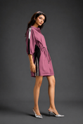 Load image into Gallery viewer, Pink  Shirt Romper With Drawstring Waist, Black Details, And Metallic Side Panels
