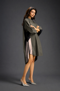 Load image into Gallery viewer, Oversized Dark Green Shirt Dress With Black And Metallic Side Panels
