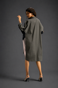 Load image into Gallery viewer, Oversized Dark Green Shirt Dress With Black And Metallic Side Panels
