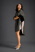 Load image into Gallery viewer, Oversized Dark Green Shirt Dress With Black And Metallic Side Panels

