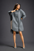 Load image into Gallery viewer, Oversized Cool Grey Shirt Dress With Black And Metallic Side Panels
