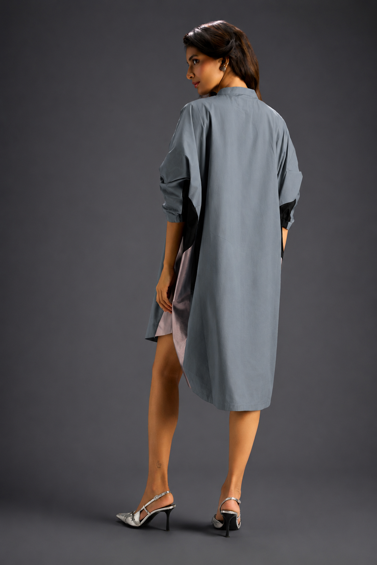 Oversized Cool Grey Shirt Dress With Black And Metallic Side Panels