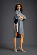 Load image into Gallery viewer, Oversized Cool Grey Shirt Dress With Black And Metallic Side Panels

