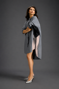 Load image into Gallery viewer, Oversized Cool Grey Shirt Dress With Black And Metallic Side Panels
