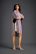 Load image into Gallery viewer, Oversized Ash Pink Shirt Dress With Black And Metallic Side Panels
