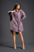 Load image into Gallery viewer, Oversized Ash Pink Shirt Dress With Black And Metallic Side Panels
