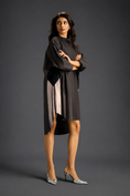 Load image into Gallery viewer, Oversized Dark Brown Shirt Dress With Black And Metallic Side Panels

