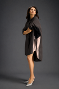 Load image into Gallery viewer, Oversized Dark Brown Shirt Dress With Black And Metallic Side Panels
