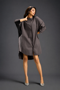 Load image into Gallery viewer, Oversized Warm Grey Shirt Dress With Black And Metallic Side Panels
