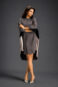 Load image into Gallery viewer, Oversized Warm Grey Shirt Dress With Black And Metallic Side Panels
