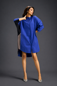 Load image into Gallery viewer, Oversized Blue Shirt Dress With Black And Metallic Side Panels
