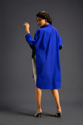Load image into Gallery viewer, Oversized Blue Shirt Dress With Black And Metallic Side Panels
