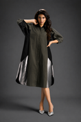 Load image into Gallery viewer, Dark Green Shirt Dress With Black Panels And Metallic Side Detailing
