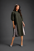Load image into Gallery viewer, Dark Green Shirt Dress With Black Panels And Metallic Side Detailing
