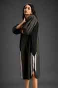 Load image into Gallery viewer, Dark Green Shirt Dress With Black Panels And Metallic Side Detailing
