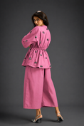 Load image into Gallery viewer, Pink Butterfly Embellished Drawstring Shirt & Wide-Leg Pants Set
