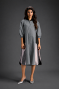 Load image into Gallery viewer, Cool Grey Shirt Dress With Black Panels And Metallic Side Detailing
