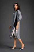 Load image into Gallery viewer, Cool Grey Shirt Dress With Black Panels And Metallic Side Detailing
