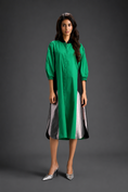 Load image into Gallery viewer, Parrot  Green Shirt Dress With Black Panels And Metallic Side Detailing

