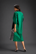 Load image into Gallery viewer, Parrot  Green Shirt Dress With Black Panels And Metallic Side Detailing
