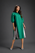 Load image into Gallery viewer, Parrot  Green Shirt Dress With Black Panels And Metallic Side Detailing
