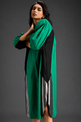 Load image into Gallery viewer, Parrot  Green Shirt Dress With Black Panels And Metallic Side Detailing
