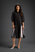 Load image into Gallery viewer, Dark Brown Shirt Dress With Black Panels And Metallic Side Detailing
