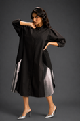 Load image into Gallery viewer, Dark Brown Shirt Dress With Black Panels And Metallic Side Detailing
