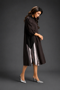 Load image into Gallery viewer, Dark Brown Shirt Dress With Black Panels And Metallic Side Detailing
