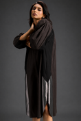 Load image into Gallery viewer, Dark Brown Shirt Dress With Black Panels And Metallic Side Detailing

