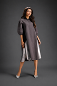 Load image into Gallery viewer, Warm Grey Shirt Dress With Black Panels And Metallic Side Detailing
