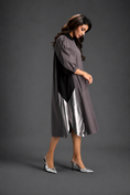 Load image into Gallery viewer, Warm Grey Shirt Dress With Black Panels And Metallic Side Detailing
