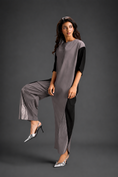 Load image into Gallery viewer, Colorblock Jumpsuit In Warm Grey , Black & Metallic Panels With Relaxed Fit

