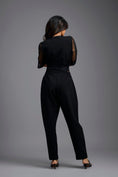 Load image into Gallery viewer, Black Sequin V-Neck Jumpsuit with Sheer Sleeves
