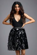 Load image into Gallery viewer, Black Sequin Mini Skirt with Dangling Tassels
