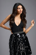 Load image into Gallery viewer, Black Sequin Mini Skirt with Dangling Tassels
