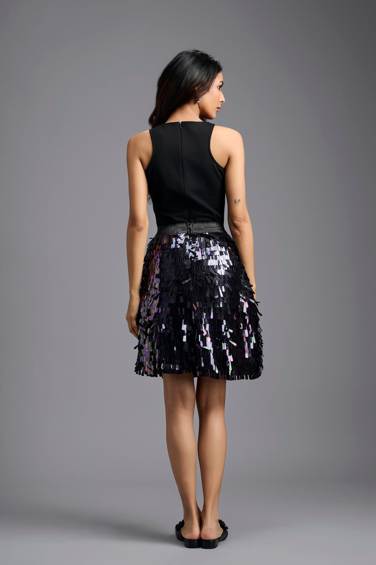 Rainbow Sequin Mini Skirt with Dangling Tassels