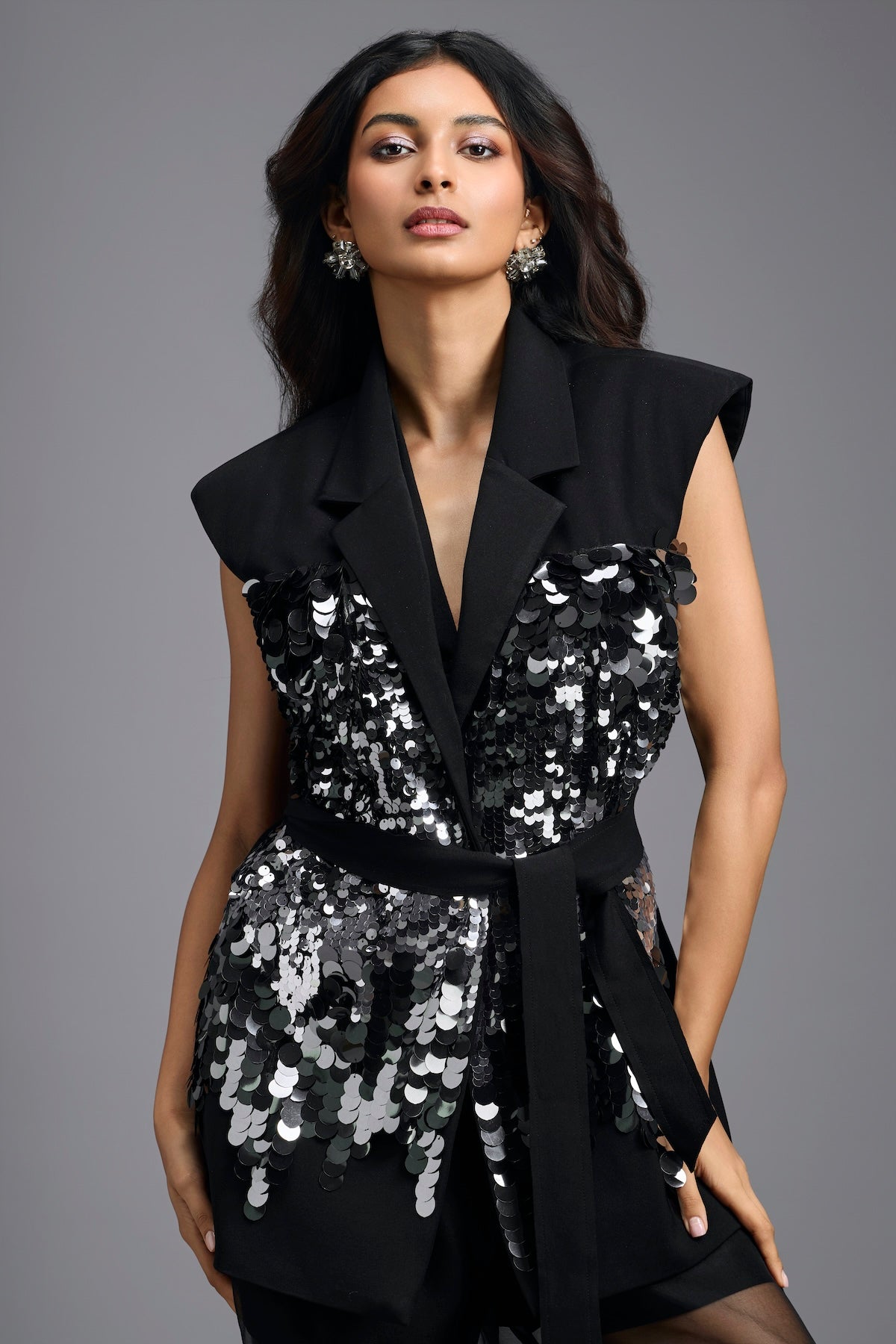 Black Sequinned Blazer Co-ord Set