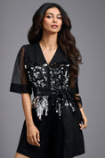 Load image into Gallery viewer, Black Sequin Playsuit with Sheer Sleeves
