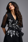 Load image into Gallery viewer, Black Sequin Playsuit with Sheer Sleeves
