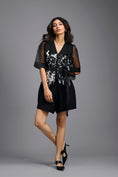 Load image into Gallery viewer, Black Sequin Playsuit with Sheer Sleeves
