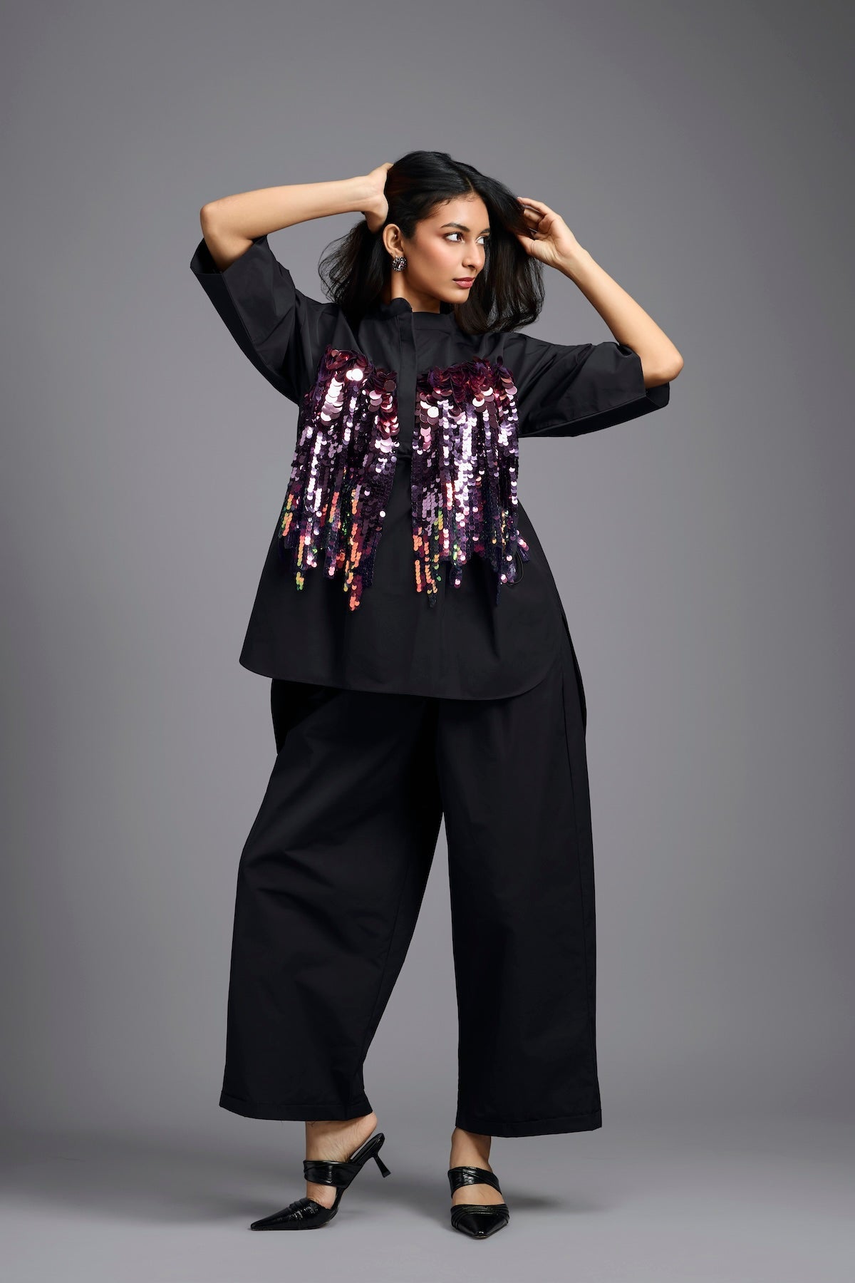 Oversized Black Sequin Shirt