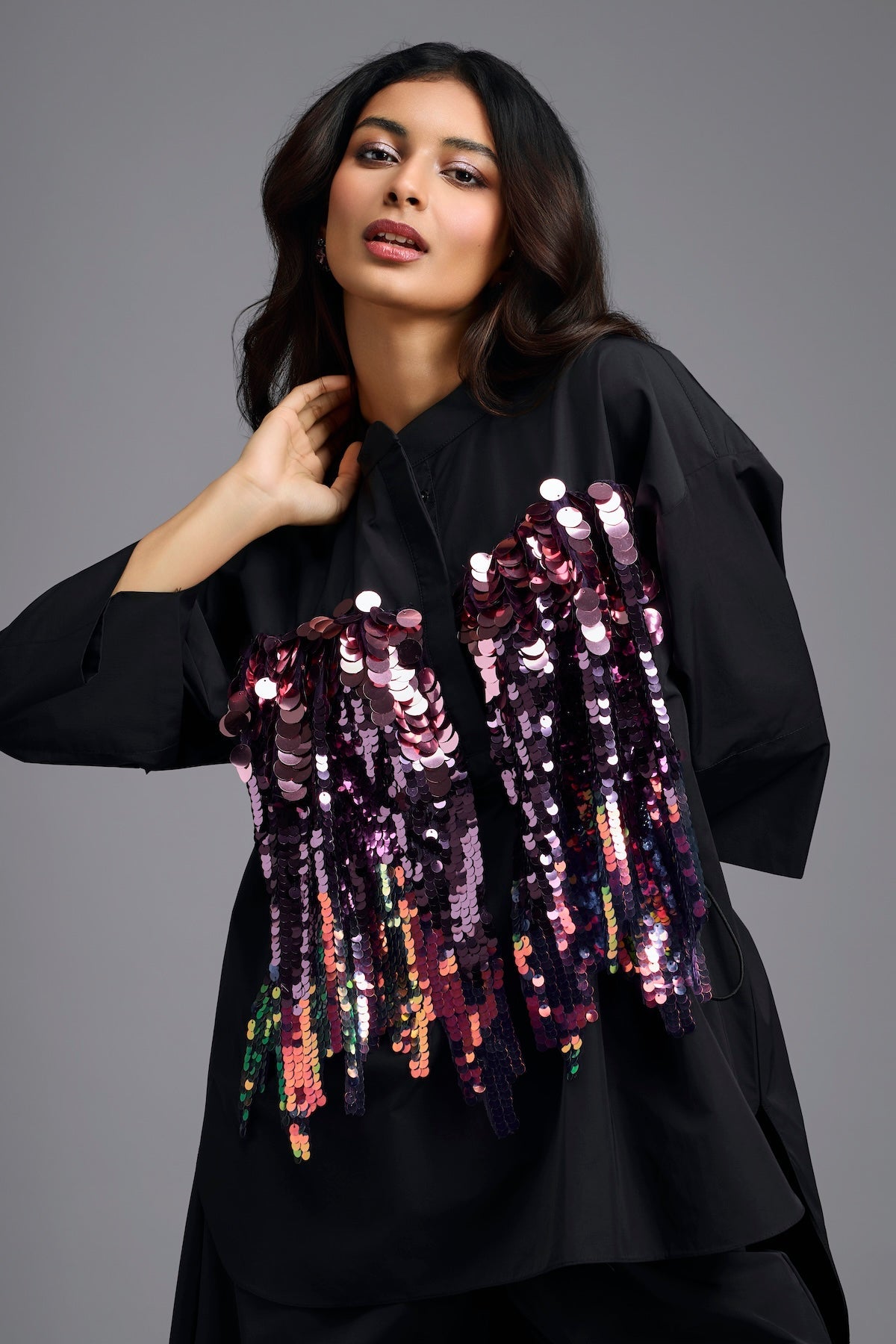 Oversized Black Sequin Shirt
