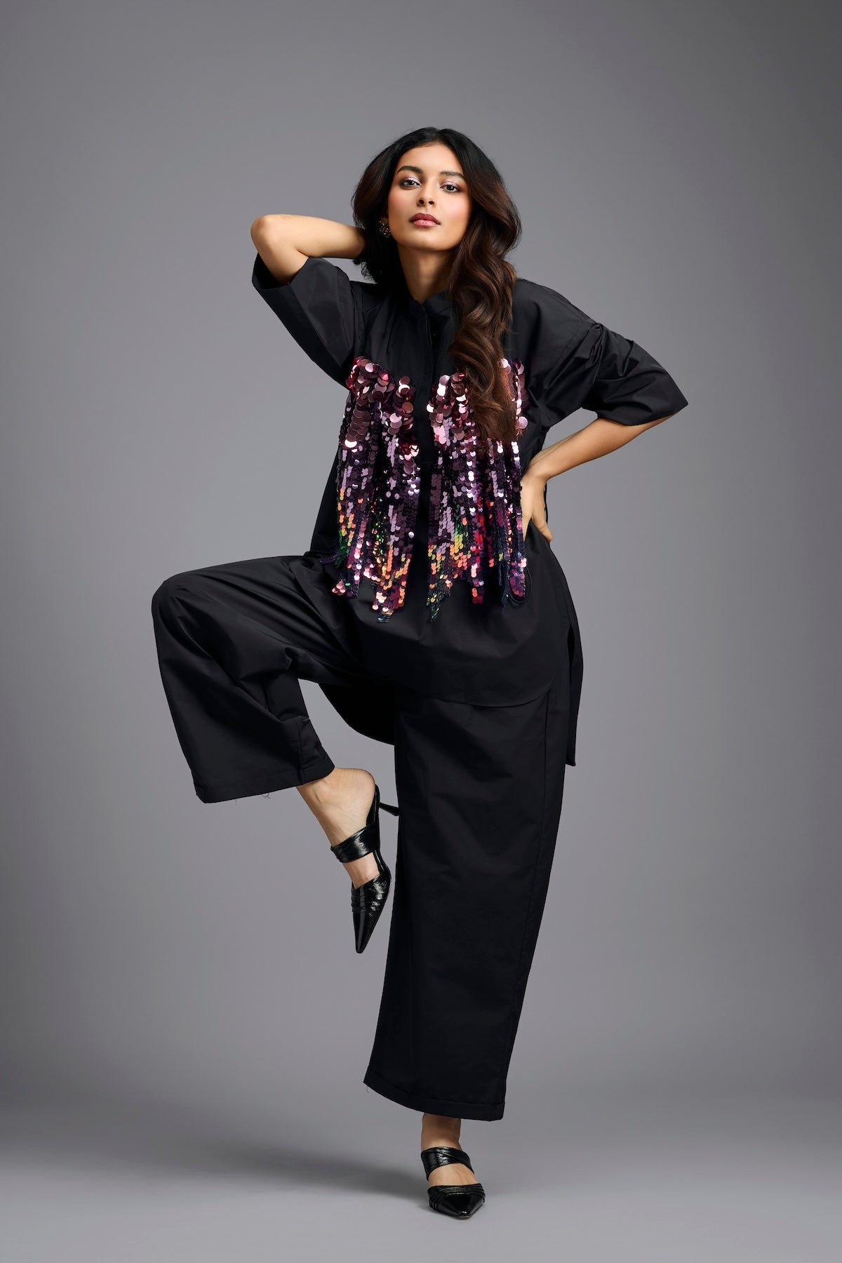 Oversized Black Sequin Shirt