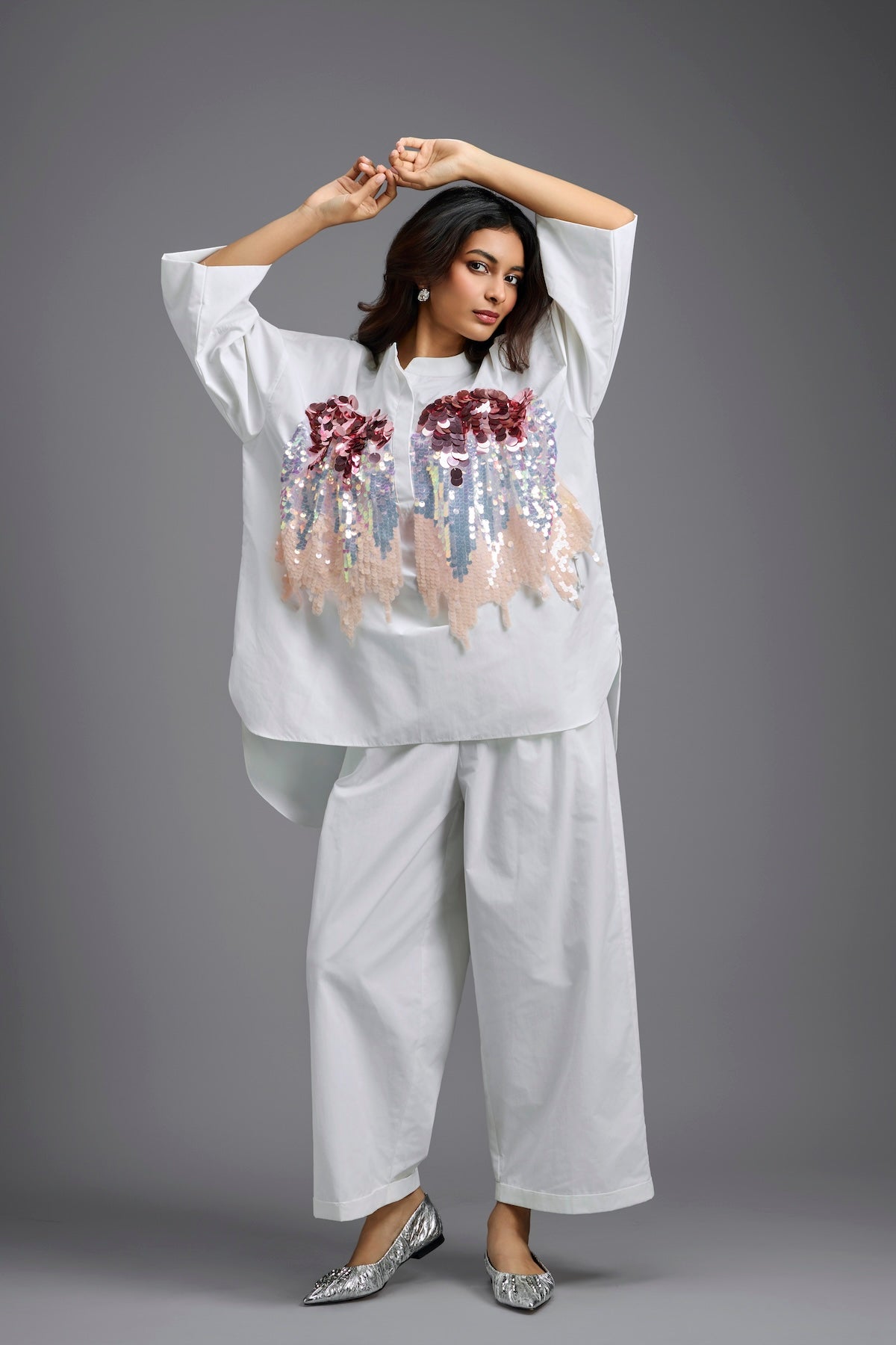 Oversized White Sequin Shirt