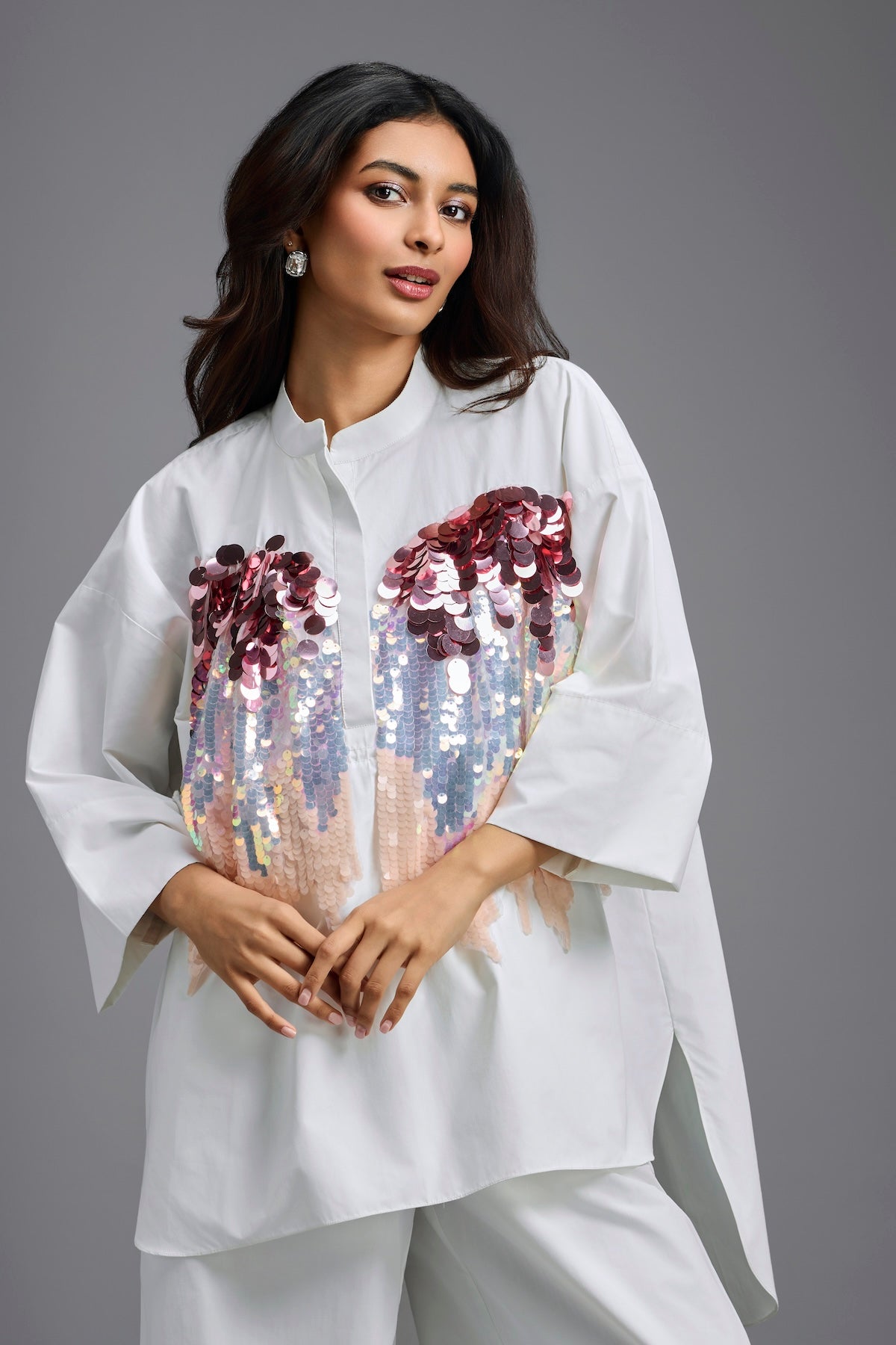 Oversized White Sequin Shirt