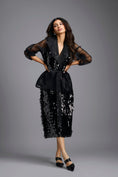 Load image into Gallery viewer, Black Sequin Organza Wrap Top with Midi Skirt
