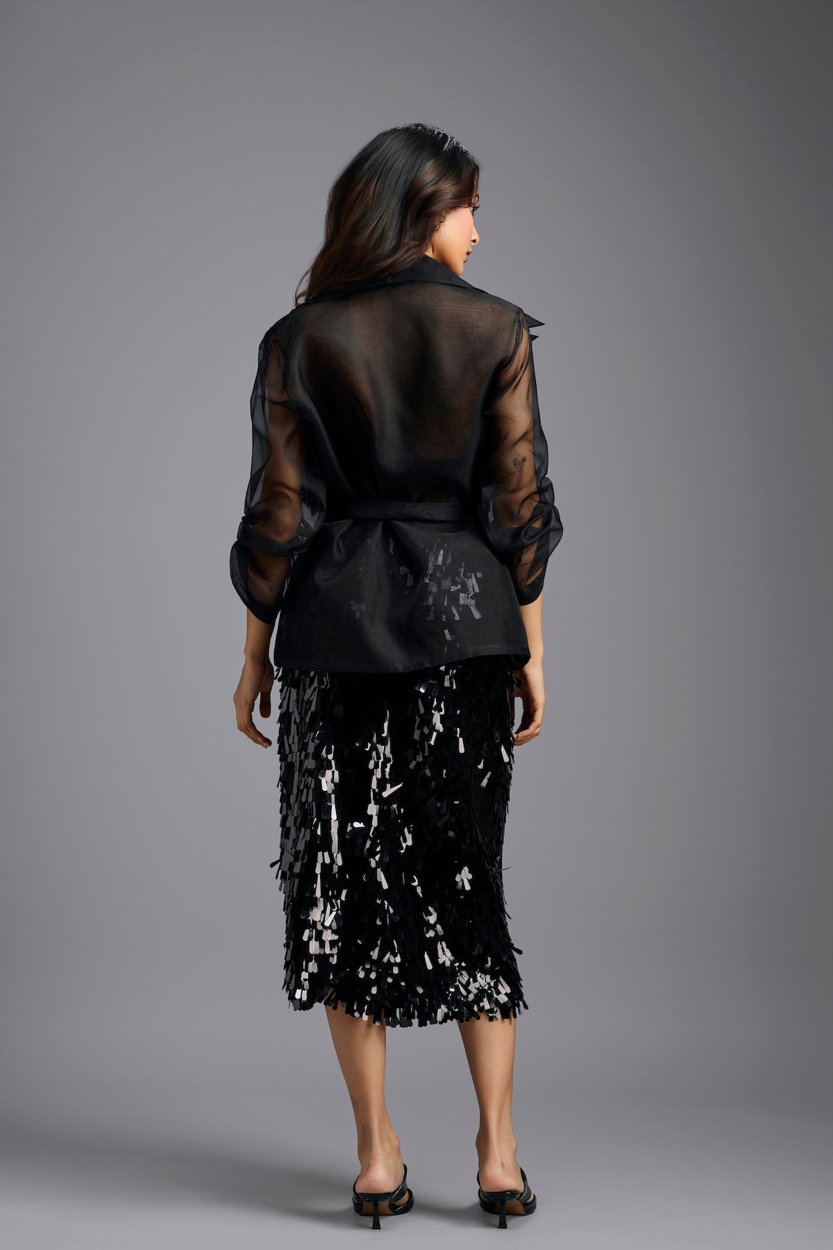 Black Sequin Midi Skirt